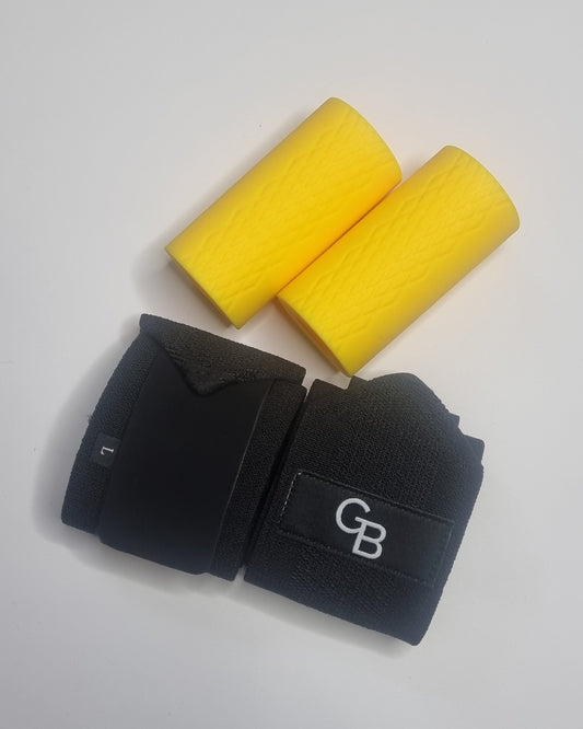 thick grips yellow and stiff wrist wraps, main view