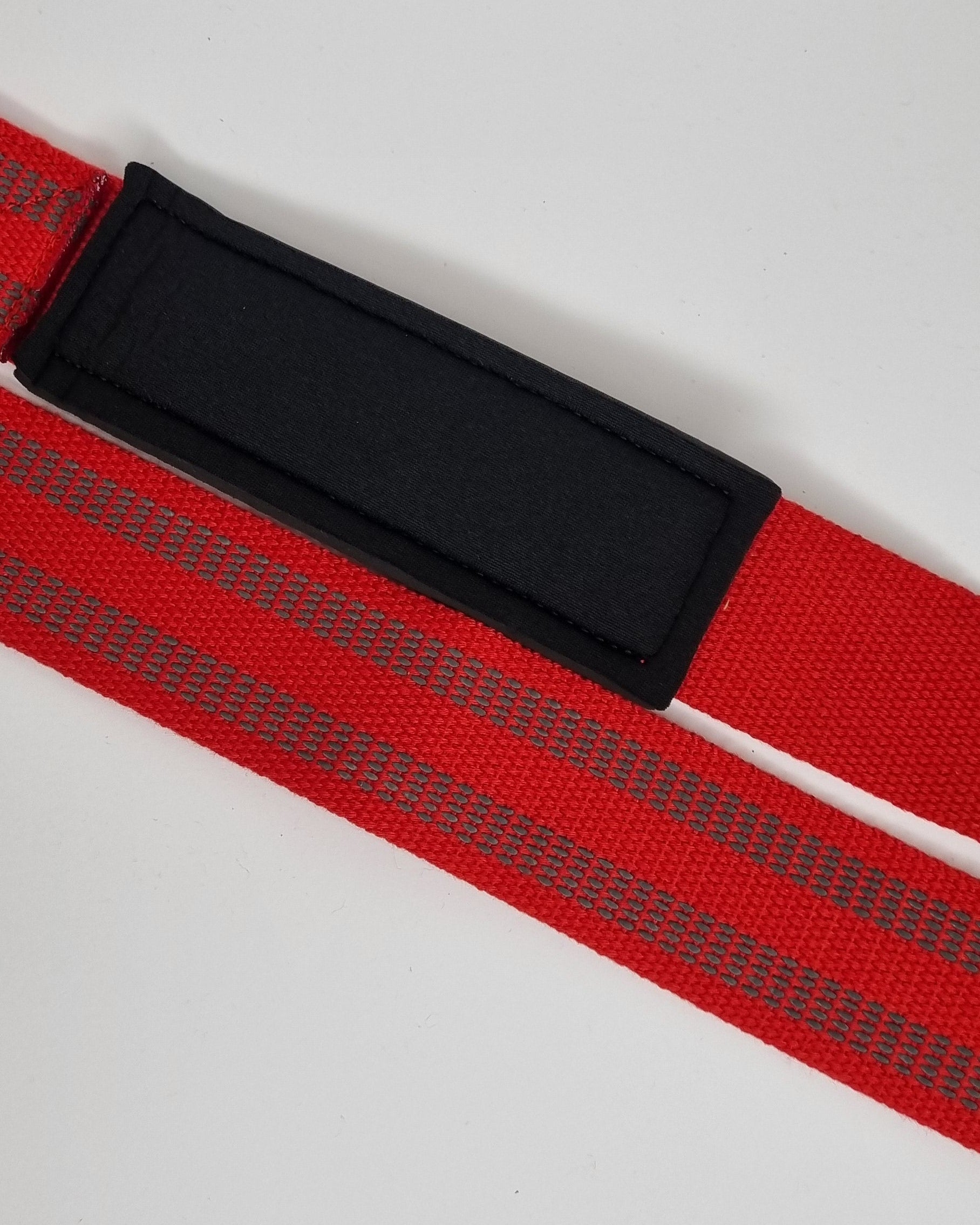Weightlifting straps, grip fatigue, pulling movements. (padding close-up) 