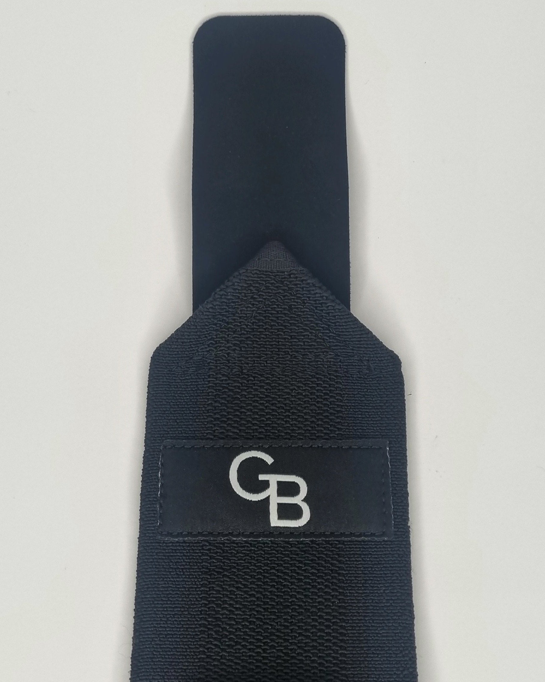 Wrist wraps for strength training and powerlifting, front view with logo and velcro