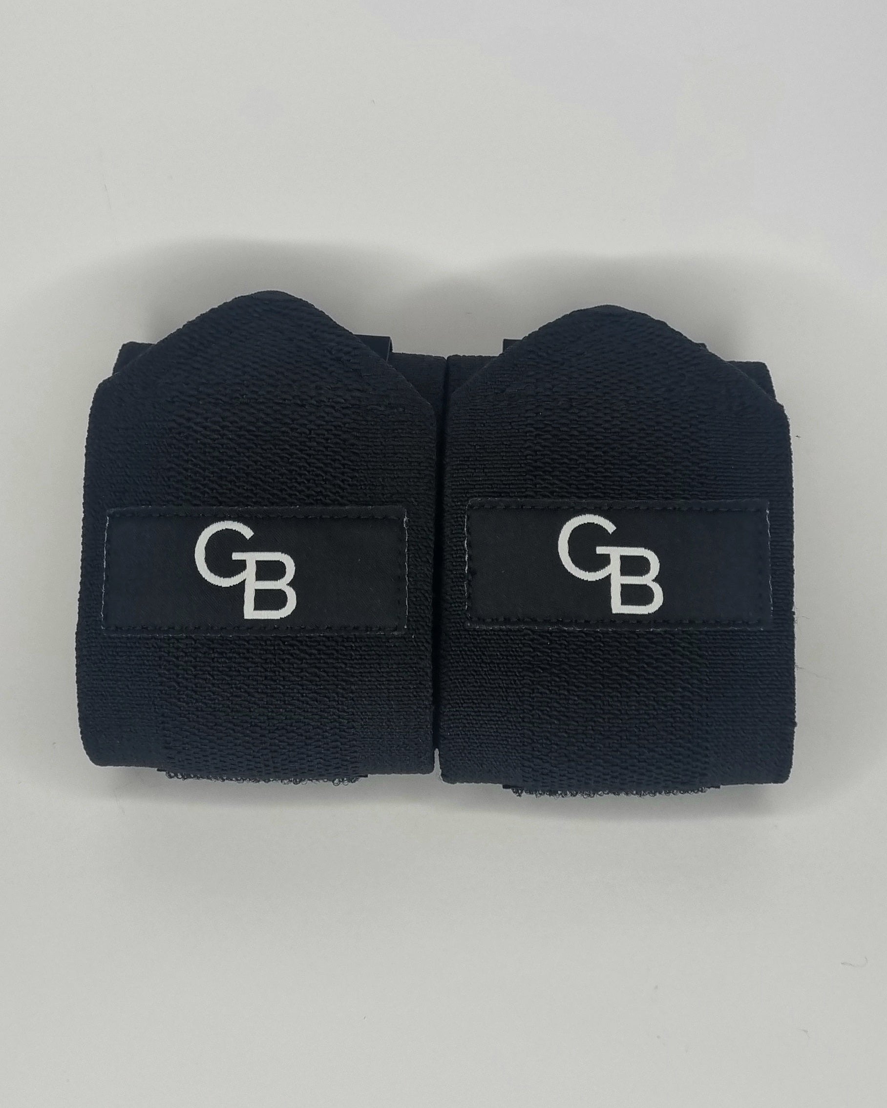 Wrist wraps for strength training and powerlifting, front view with logo