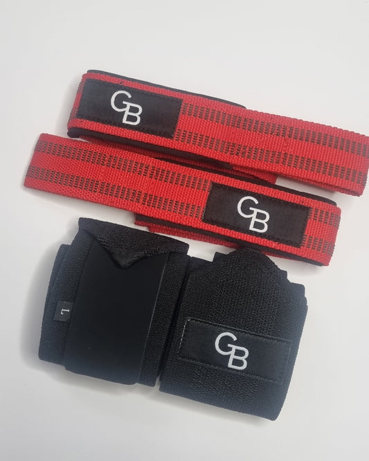 lifting straps red, stiff wrist wraps, main view