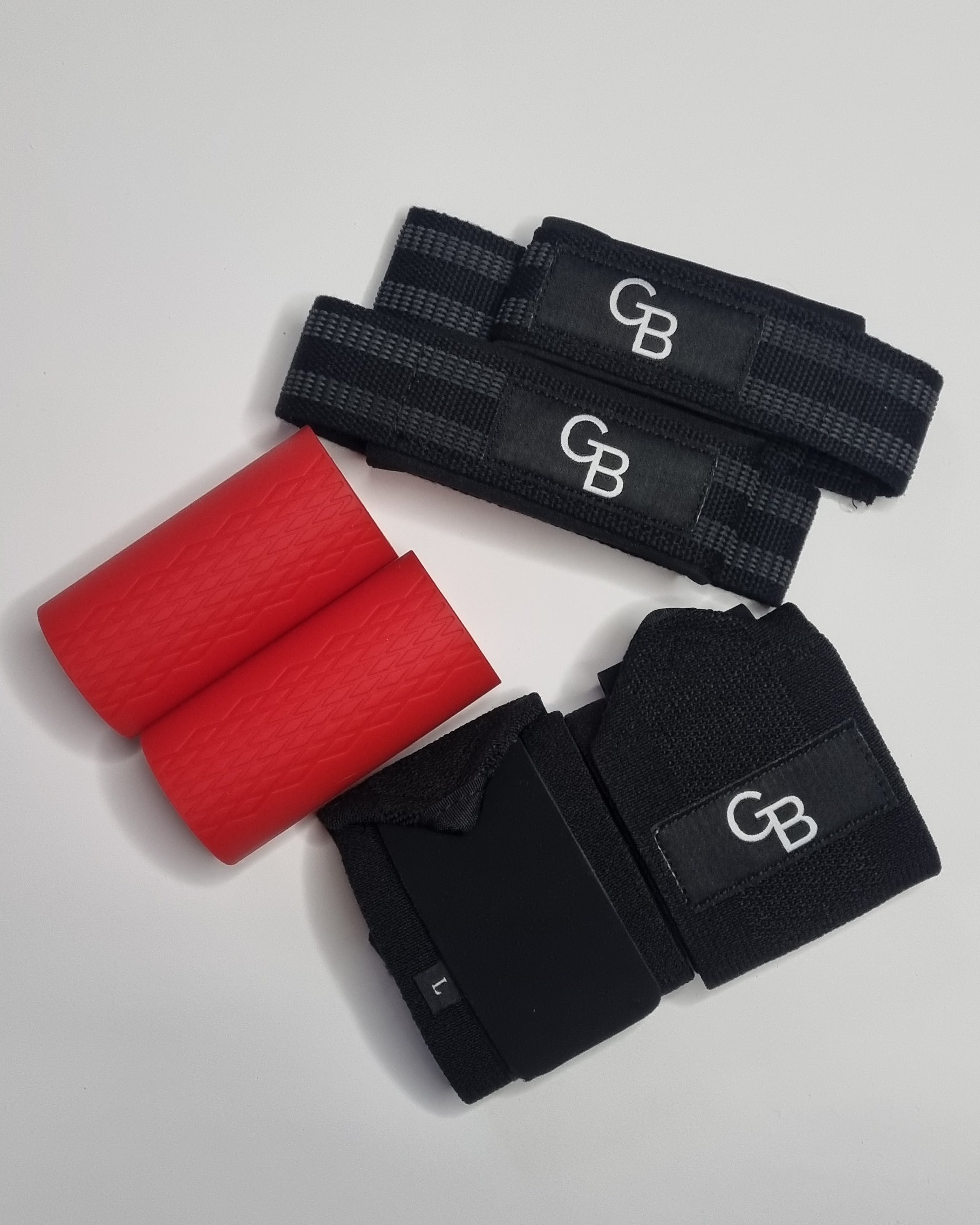 lifting straps, thick grips red, stiff wrist wraps, main view