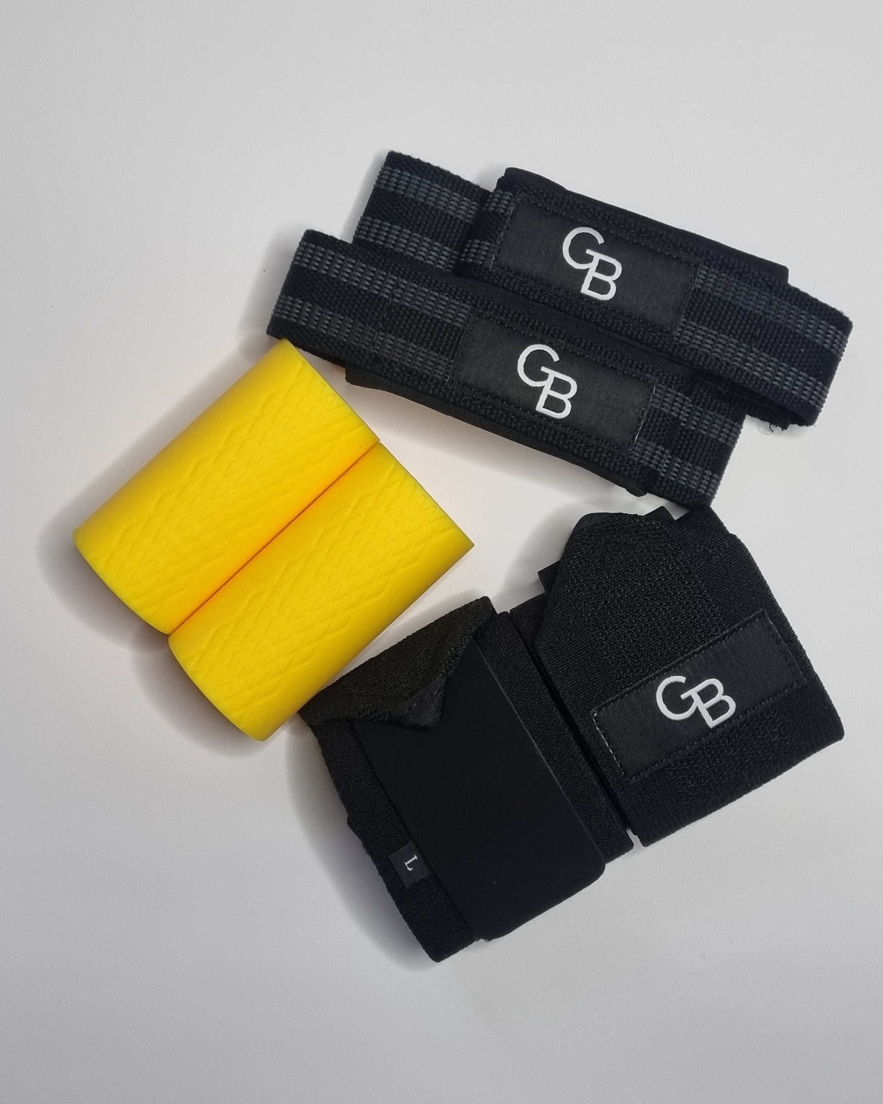 lifting straps, thick grips yellow, stiff wrist wraps, main view
